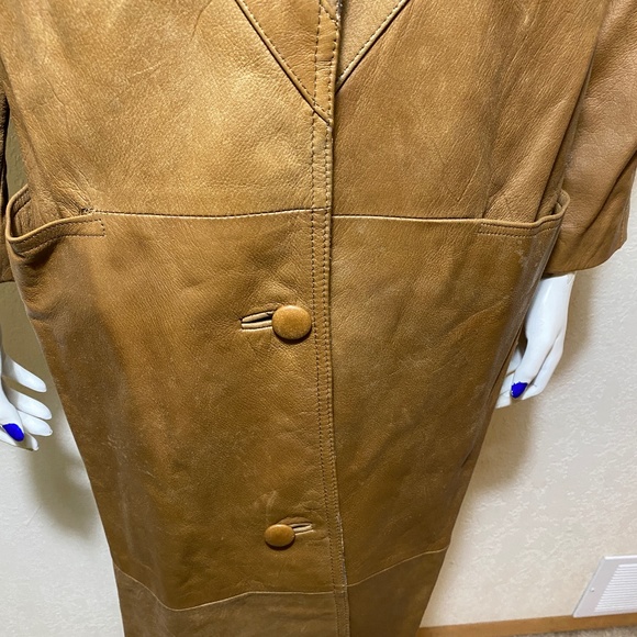 Vintage Long Brown Leather Coat - Picture 5 of 12